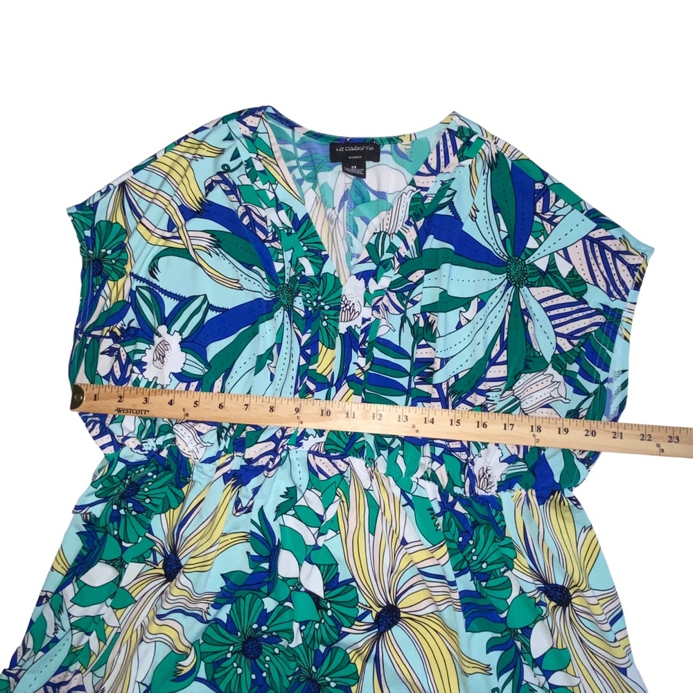 Liz Claiborne Floral Multi Color V-Neck Jersey Stretch Top - Woman 0X - Picture 2 of 9